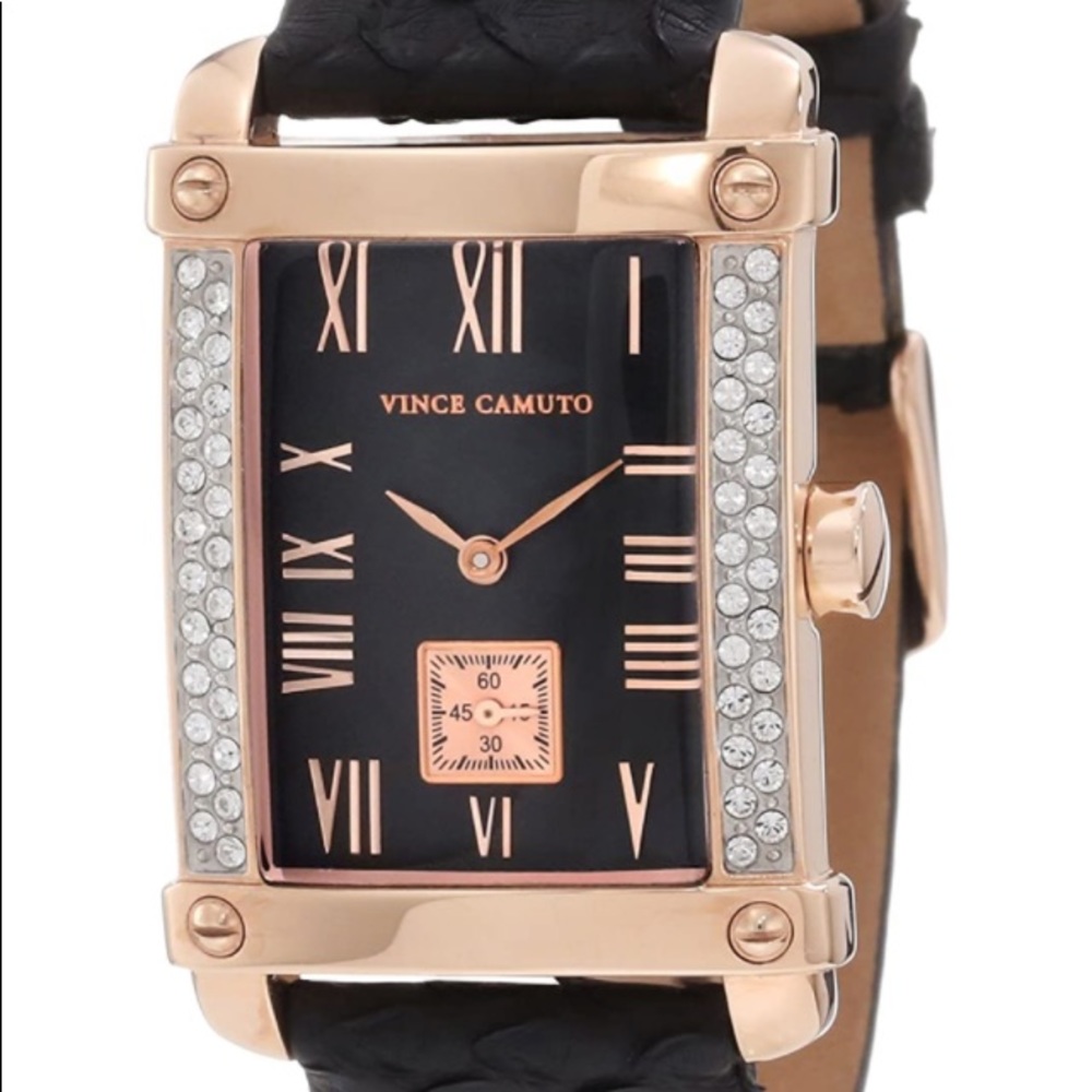Vince Camuto Leather Black Python Strap Watch